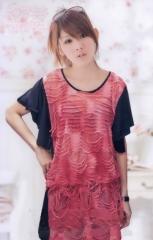 ชุดคลุมท้องแฟชั่นเกาหลี สีแดงลายริ้วๆ